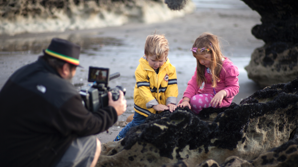 Cinematographer Simon Raby filming Ben and Dahlia at Port Waikato